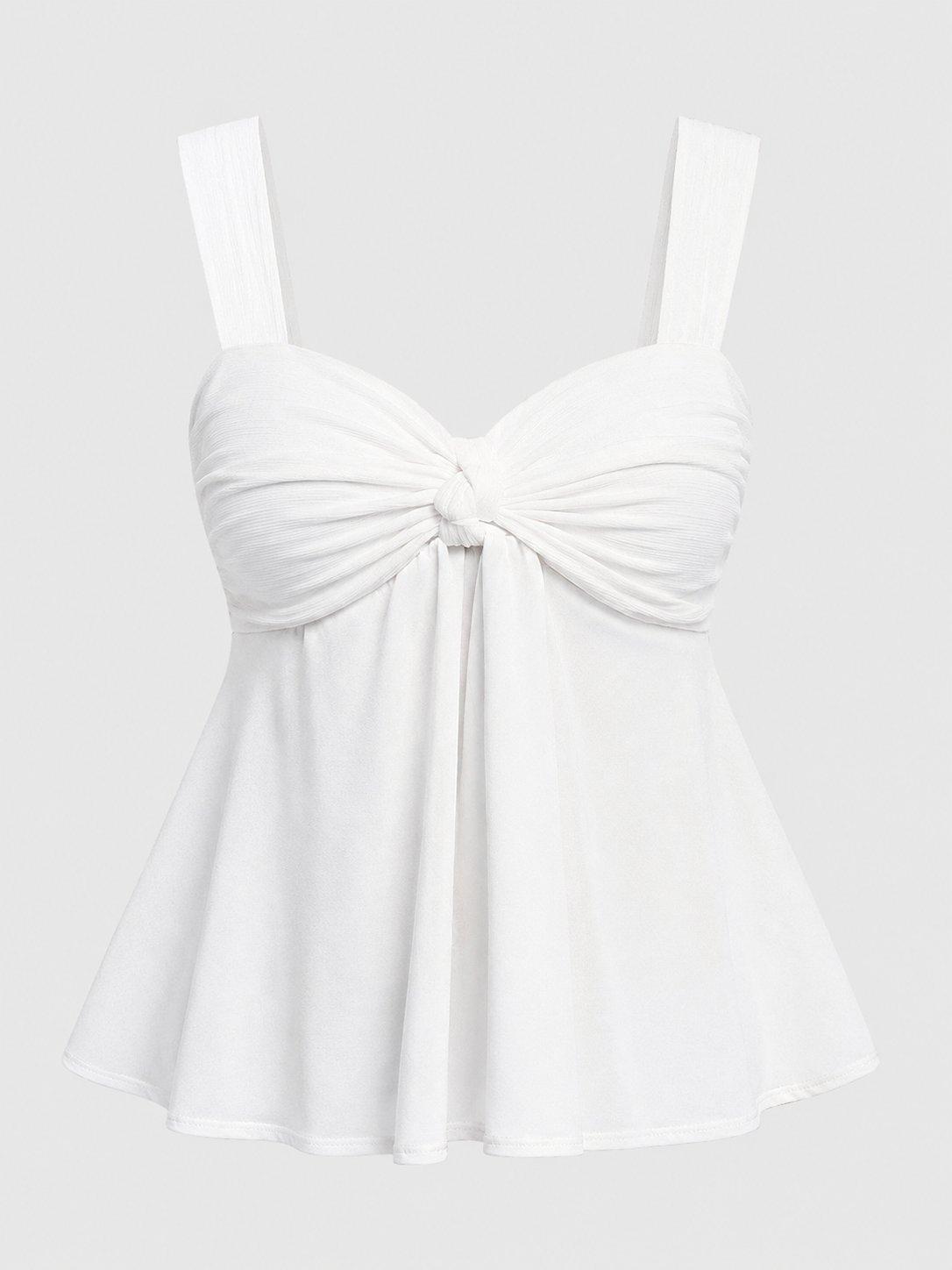 Witte Top met Gedrapeerde Halslijn en Strikdetail aan de Voorkant